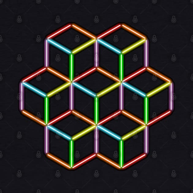 Rainbow Neon Cubes on Black by gkillerb